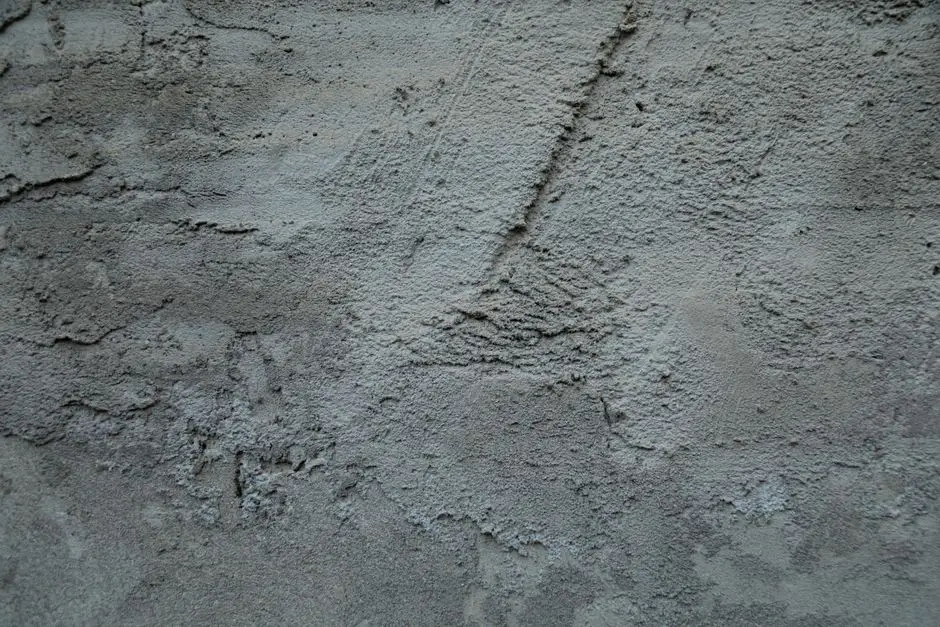 Rough concrete foundation wall with textured gray surface for residential construction.